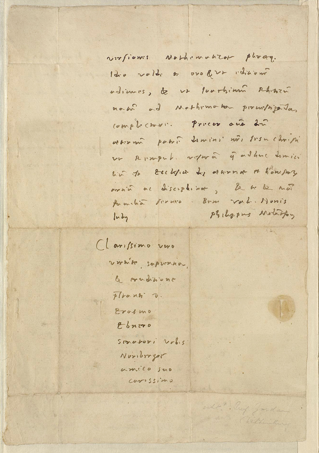 Zu sehen ist der Brief von Philipp Melanchthon aus dem Jahr 1550