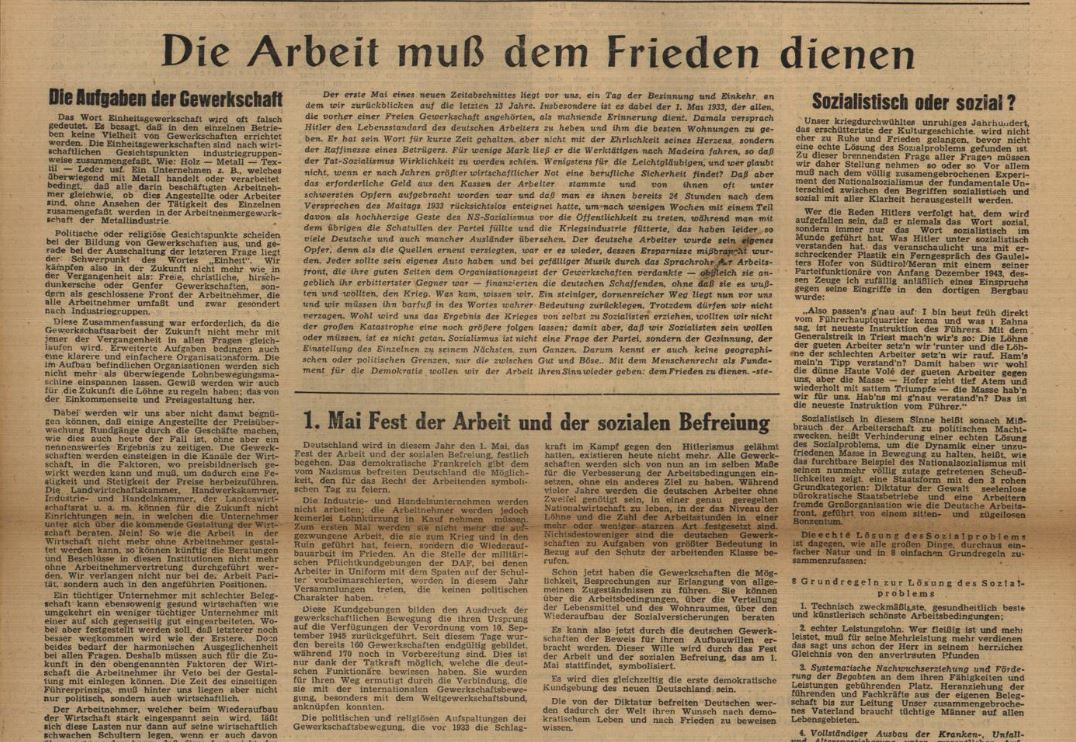 Der Screenshot zeigt einen Ausschnitt des Badischen Tagblatts vom 30. April 1946.