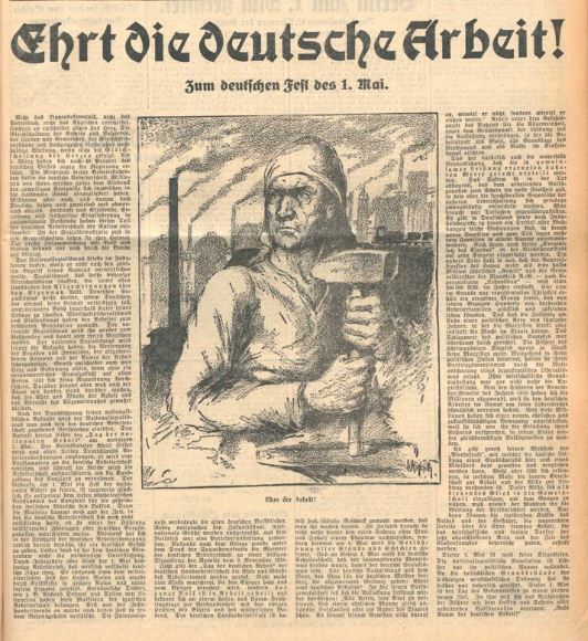 Der Screenshot zeigt die Titelseite des Karlsruher Tagblatts vom 30. April 1933.