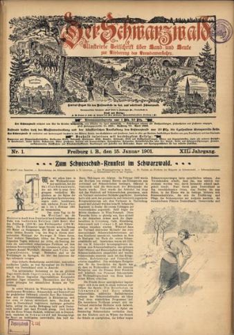 Titelblatt der Zeitschrift mit Titel und Artikel zum Schneeschuhlaufen