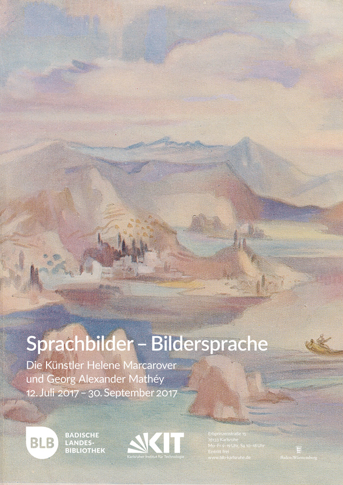 Das Plakat zeigt eine Landschaftsmalerei mit Bergen und Wasser. Ergänzt wird das Bildmotiv zu Angaben über die Laufzeit der Ausstellung. 