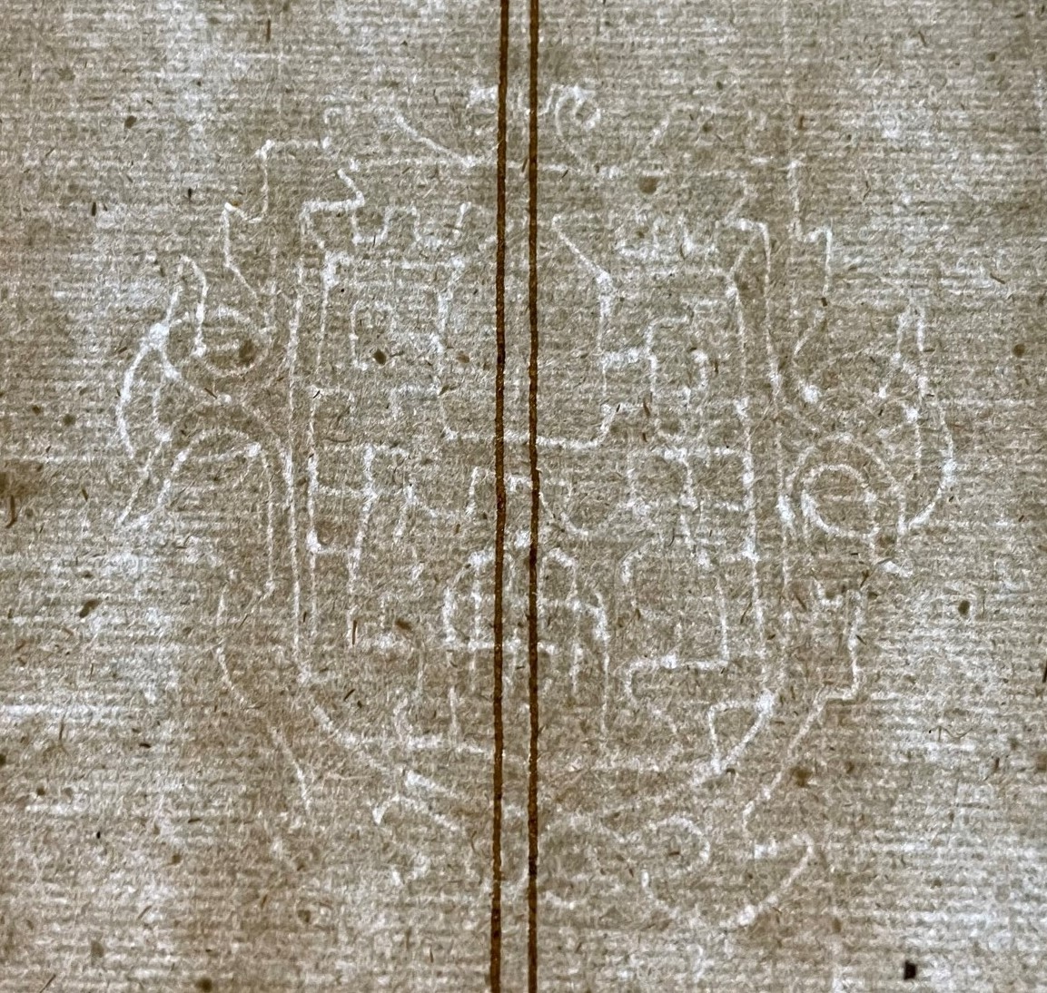 Zu sehen ist das Wasserzeichen Wappen auf einem Papierblatt mithilfe der Durchlichtfolie.