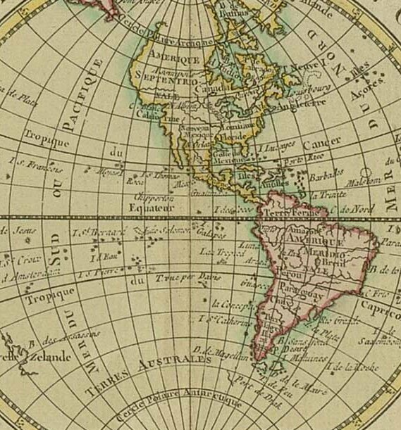 Atlas Geographique von Giovanni Antonio Rizzi Zannoni: Runde Karte die Nord- und Südamerika abbilden