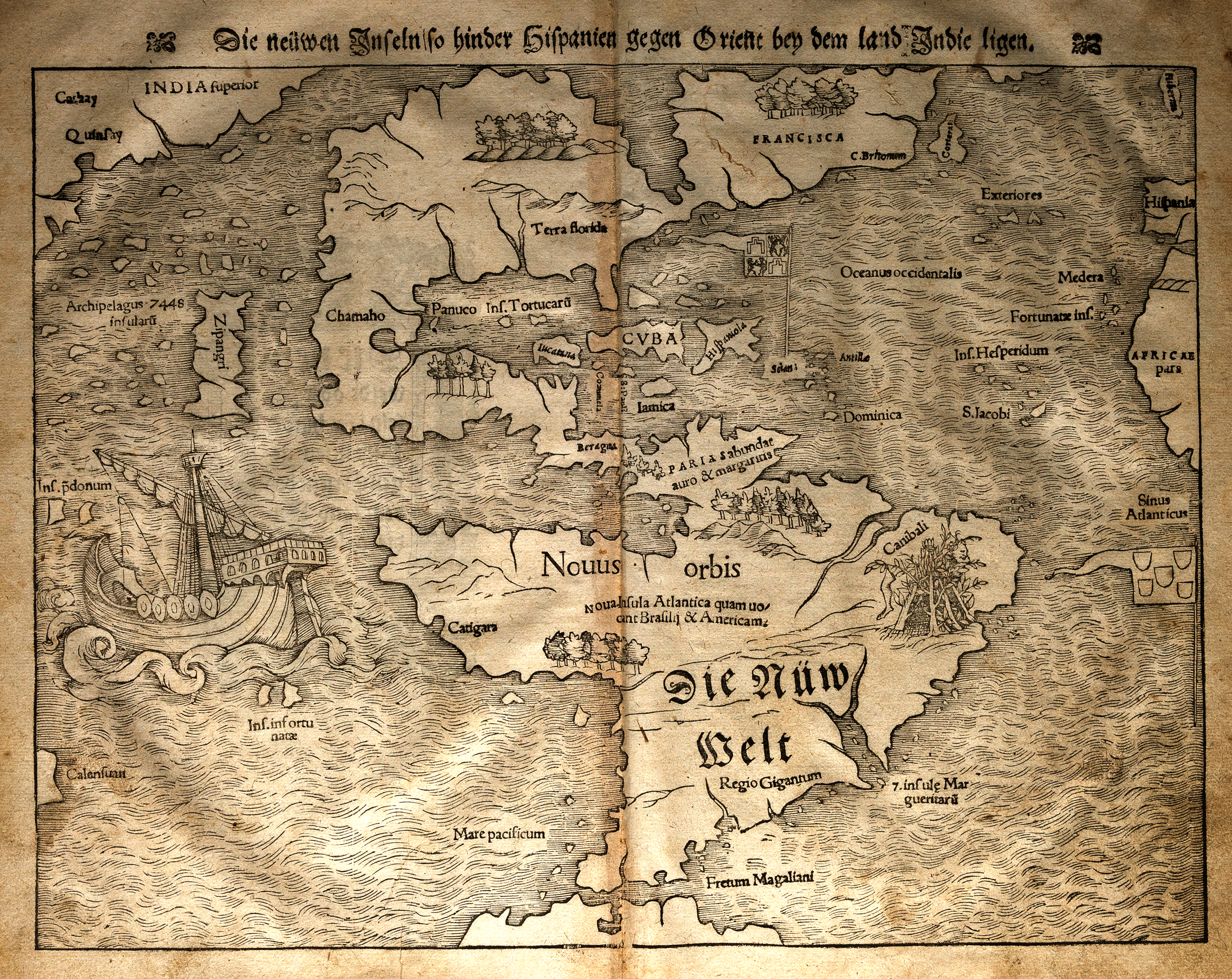 Die neuwen Inseln so hinder Hispanien gegen Orient. Aus: Sebastian Münster: Cosmographey. - Basel: Petri 1564. - Signatur: 98 B 76217 RH.