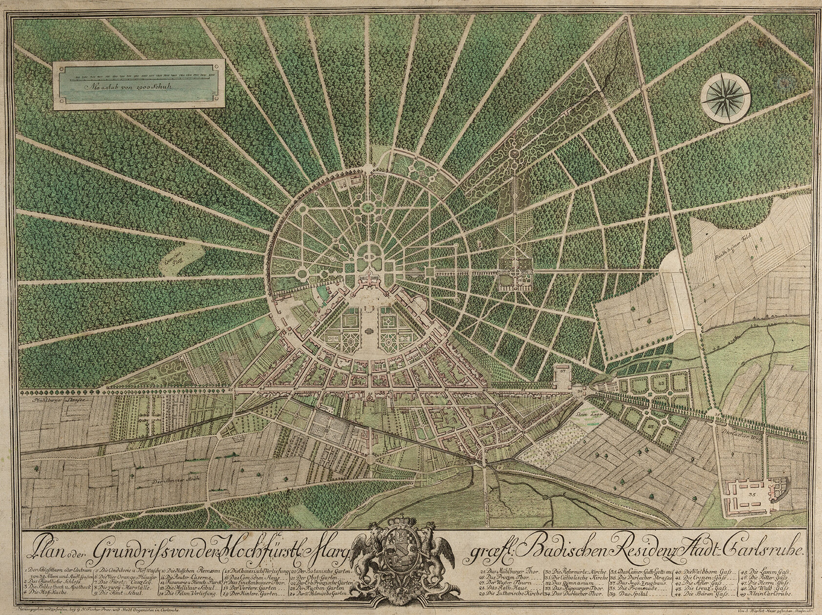 Plan oder Grundriss von der Hochfürstl. Marggraefl. Badischen Residenzstadt Carlsruhe von Johann Baptist Haas.