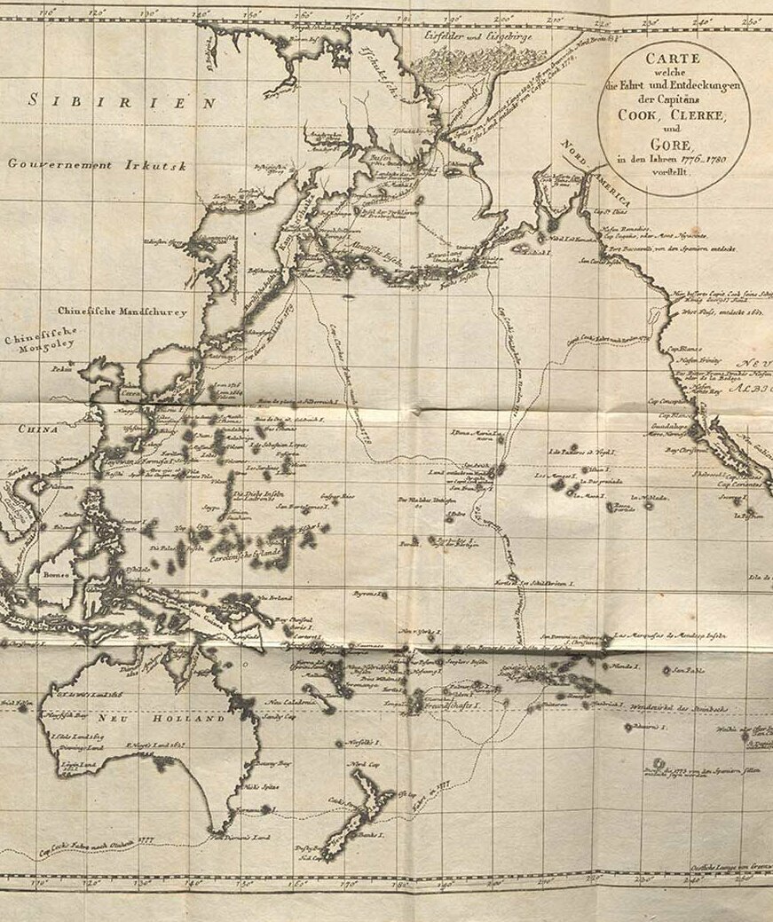 Karte mit der Reiseroute von James Cook