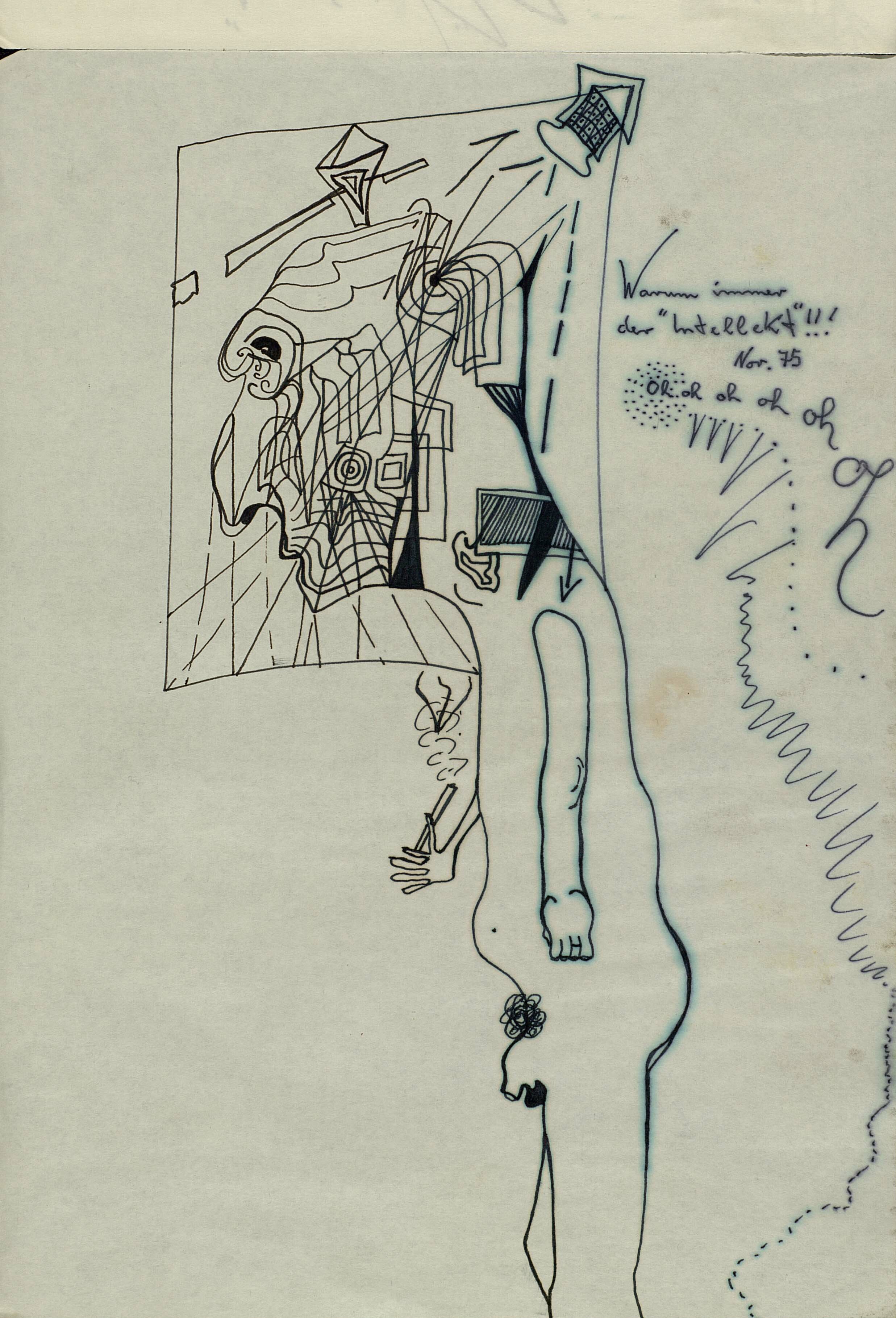 Zeichnung von Joachim Krebs mit schwarzem und blauem Kugelschreiber