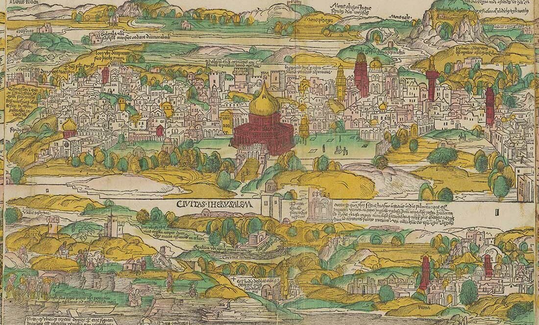 Karte des Heiligen Landes und der Stadt Jerusalem In: Bernard von Breydenbach: Peregrinatio in Terram Sanctam