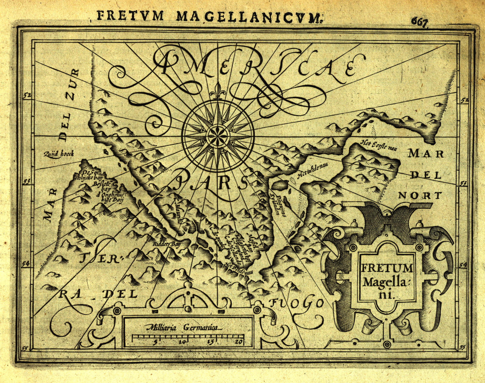Fretum Magellanicum. Aus: Gerhard Mercator: Atlas minor. - Amsterdam: Hondius, 1610. - Signatur: 67 A 5087 RH.