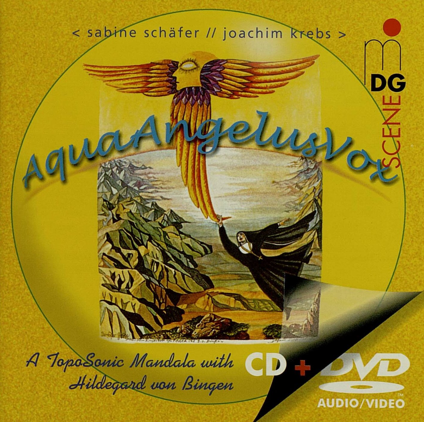 AquaAngelusVox CD/DVD Cover mit Collage und gelbem Hintergrund