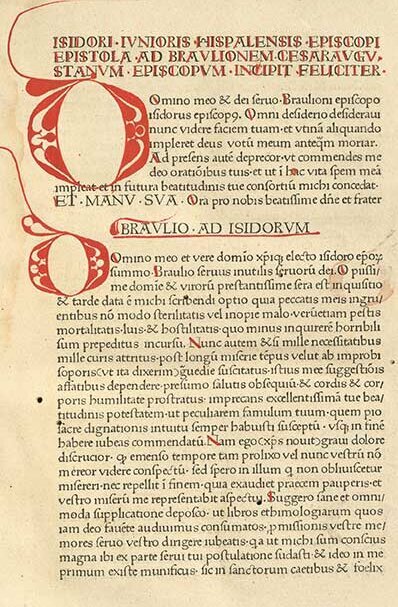 Etymologiae von Isidor von Sevilla mit großen roten Initalen.