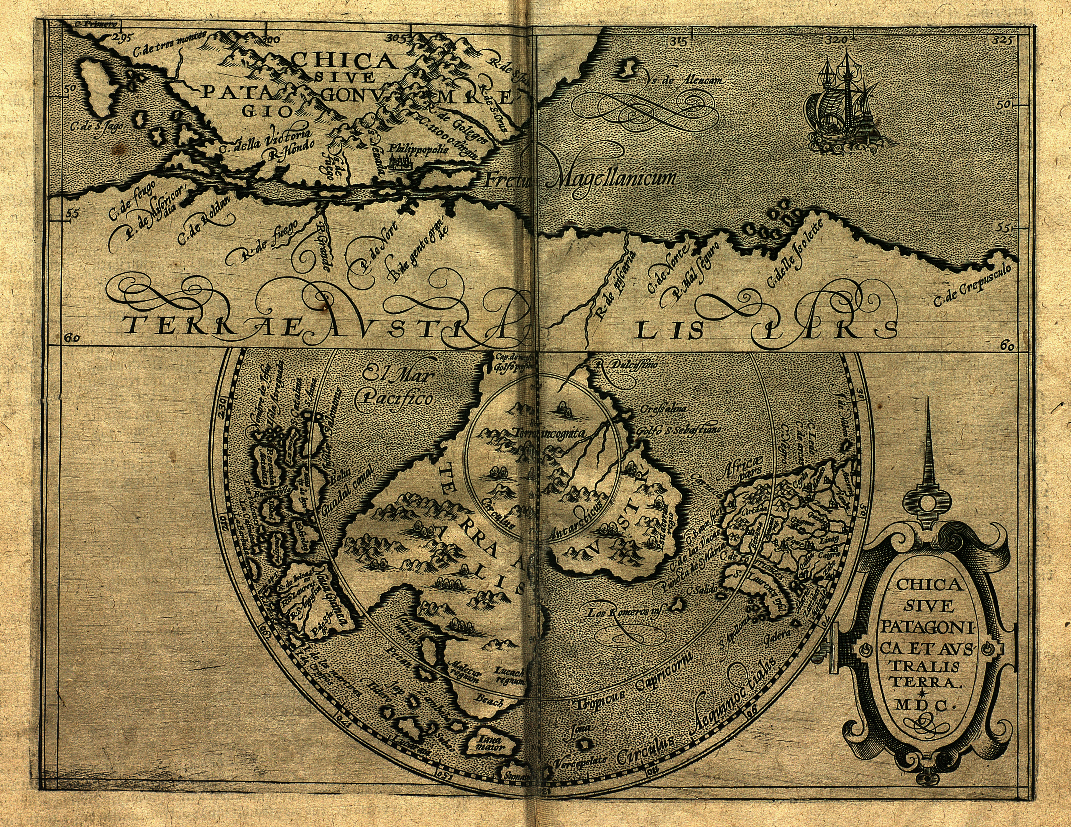 Chica sive patagonica. Aus: Matthias Quad: Geographisch Handtbuch. -  Köln: Buxemacher, 1600. - Signatur: 69 B 416 RH. 