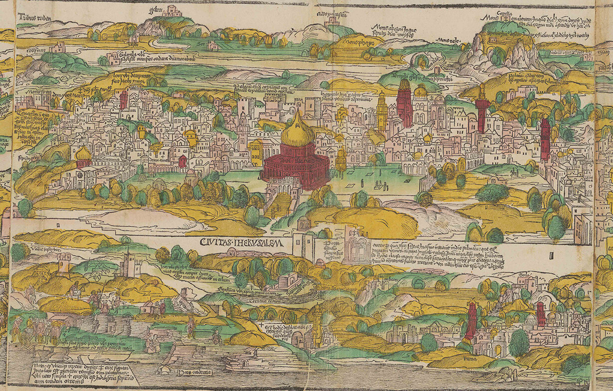 Karte des Heiligen Landes und der Stadt Jerusalem In: Bernard von Breydenbach: Peregrinatio in Terram Sanctam