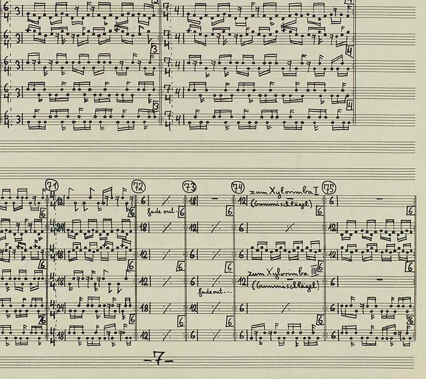 Rhizom II – Partitur, Ausschnitt aus der Partitur für den Peer Musikverlag