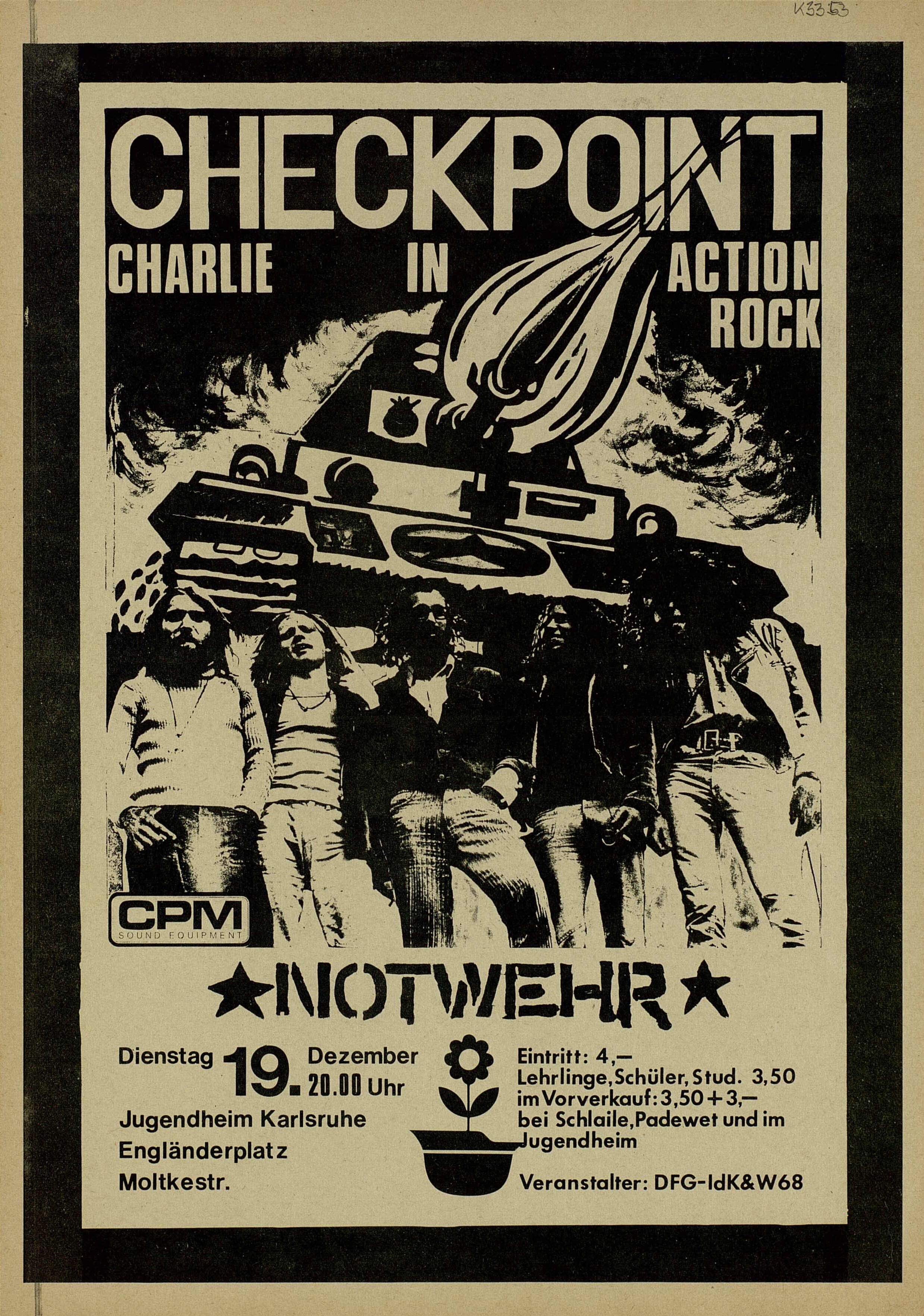 Schwarz-weiß Poster der Band Checkpoint Charlie.
