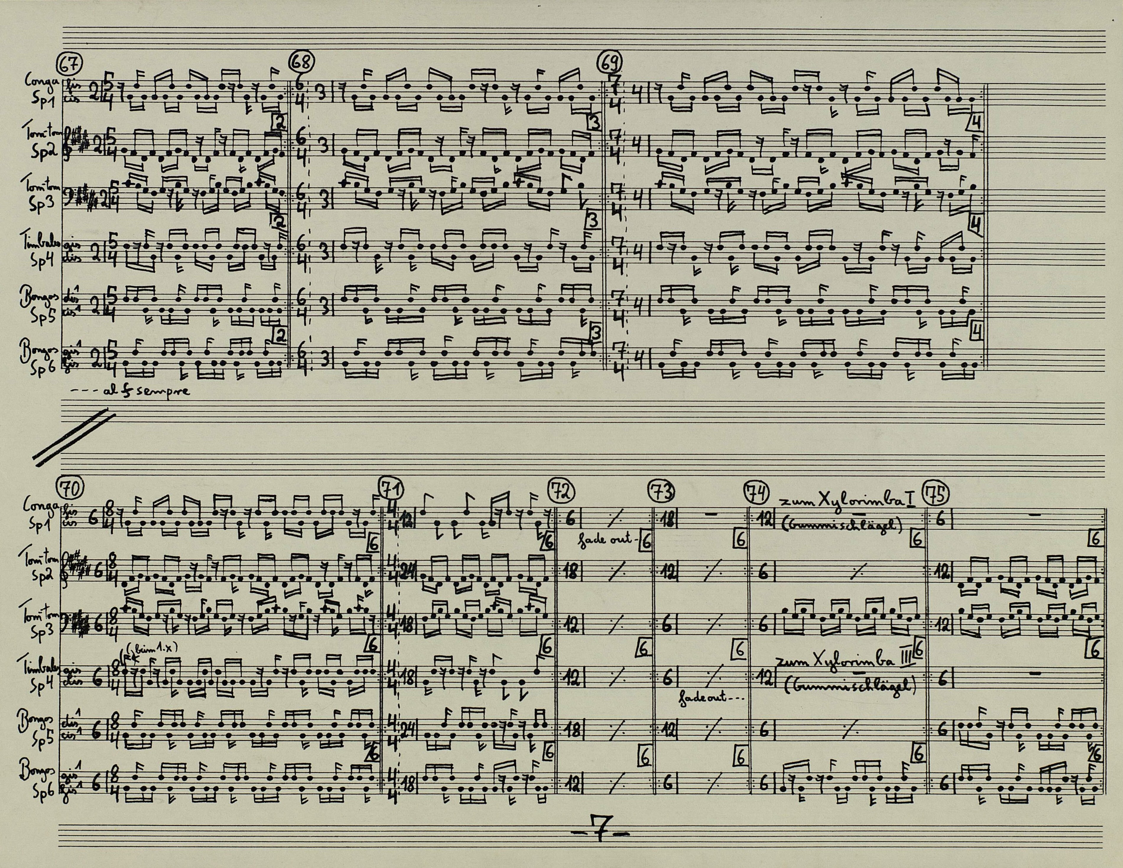 Rhizom II – Partitur, Ausschnitt aus der Partitur für den Peer Musikverlag