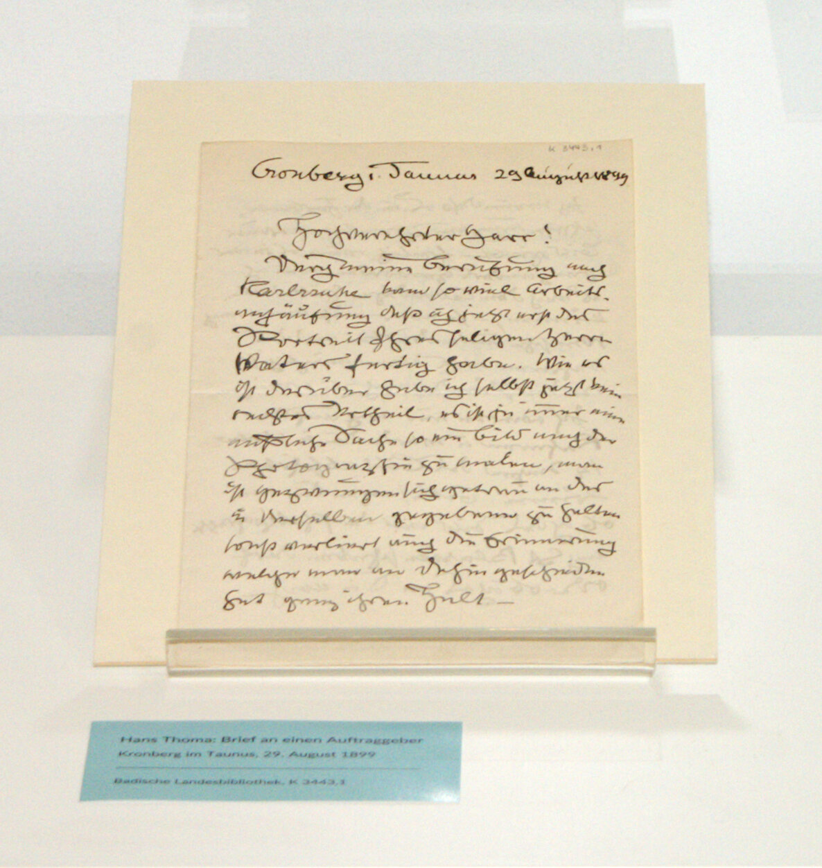 Handschriftlicher Brief an einen Auftraggeber von Hans Thoma.