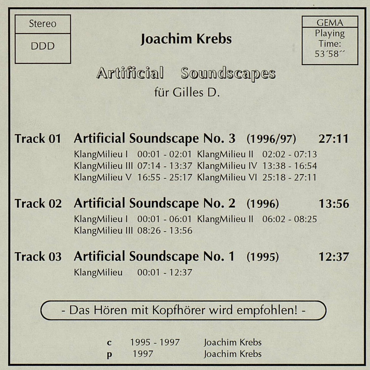 CD-Label Artificial Soundscapes mit Widmung an den Philosophen Gilles Deleuze