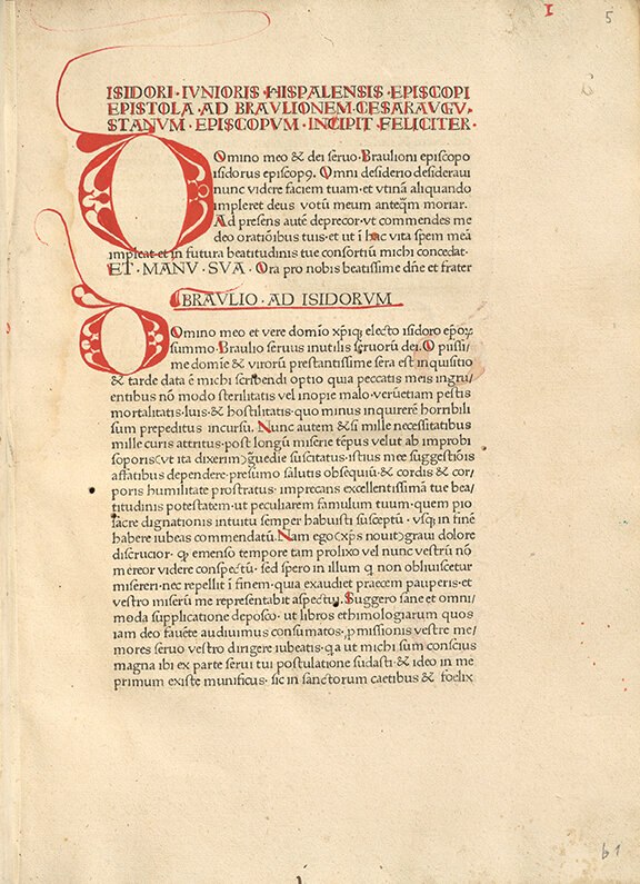 Etymologiae von Isidor von Sevilla mit großen roten Initalen.