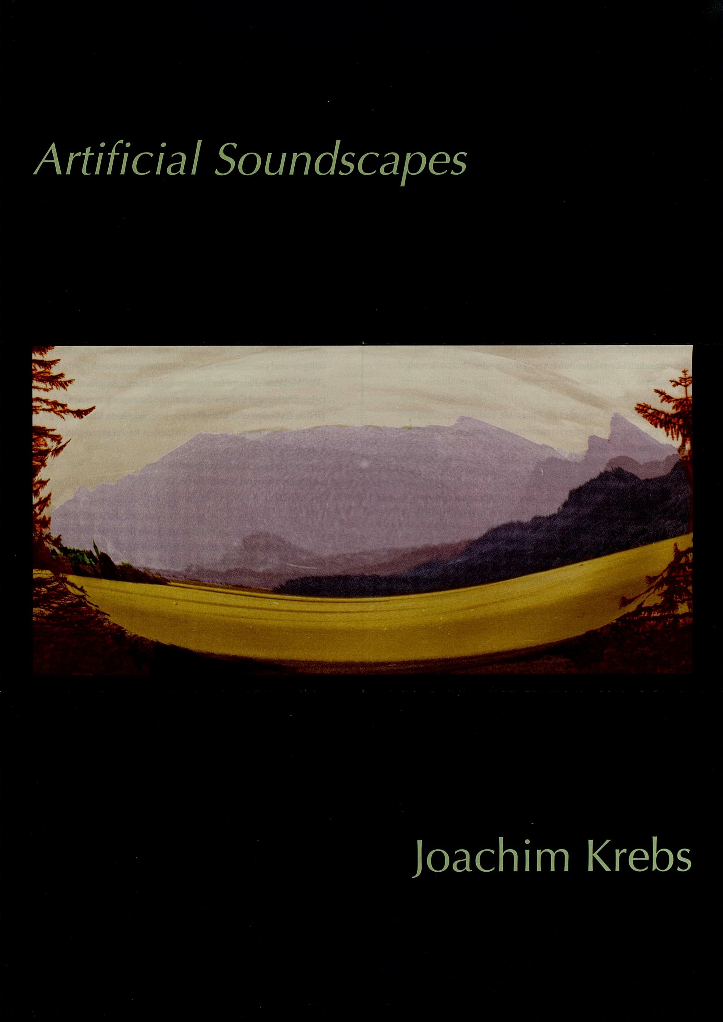 Flyer Artificial Soundscapes, Bildmotiv Idee: Joachim Krebs, Schwarzer Hintergrund mit Malerei (Berg Panorama)
