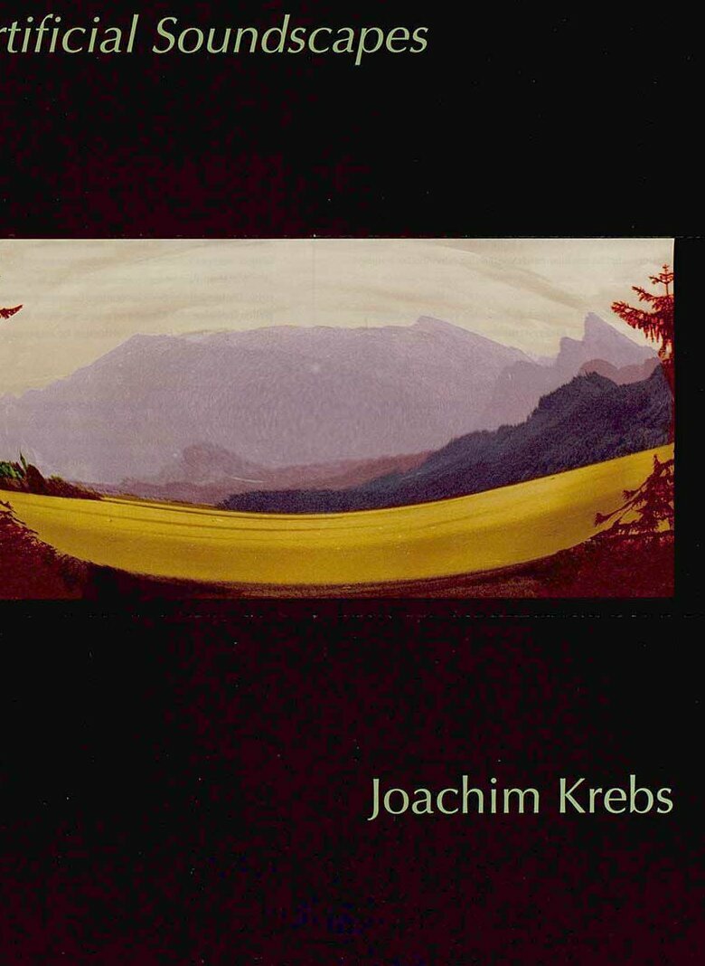 © Badische Landesbibliothek Flyer Artificial Soundscapes, Bildmotiv Idee: Joachim Krebs, Schwarzer Hintergrund mit Malerei (Berg Panorama)