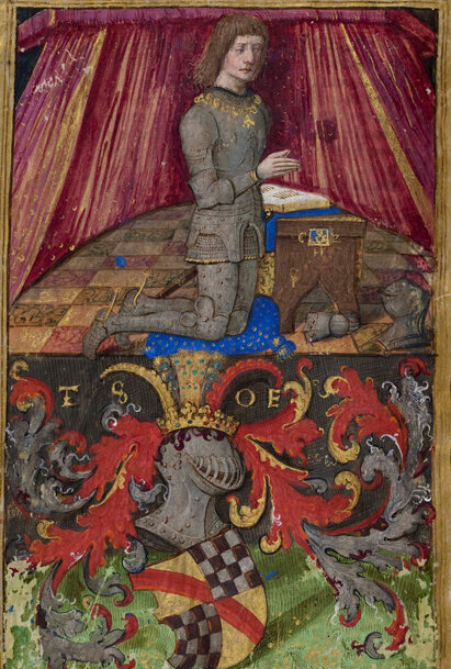 Das Bild zeigt eine Illustration aus dem Stundenbuch des Markgrafen Christoph I. von Baden. Paris, 15. Jahrhundert. Badische Landesbibliothek Karlsruhe, Cod. Durlach 1, Fol. 18v.