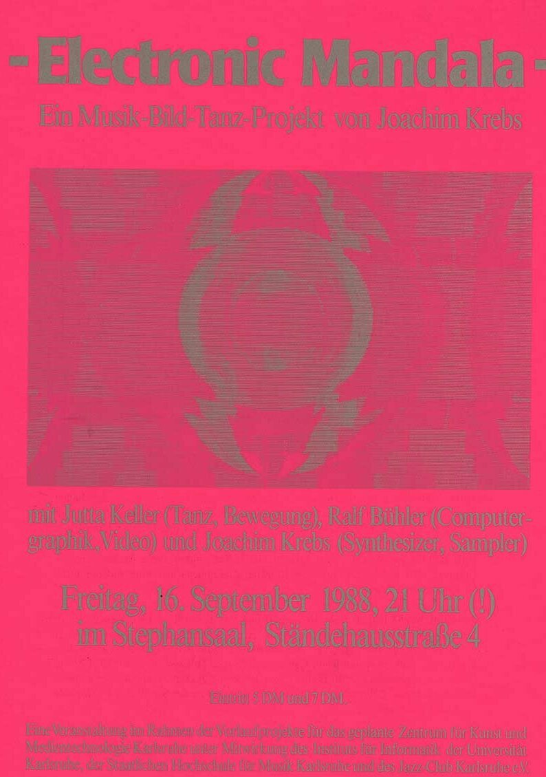 © Badische Landesbibliothek Plakat zu Electronic Mandala, Musik-Bild-Tanz-Projekt von Joachim Krebs