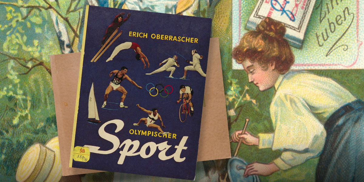 Im Hintergrund ist eine Pickszene im Grünen abgebildet. Diese wird aber durch die Darstellung eines Covers des Sammelalbums „Olympischer Sport“ von Erich Oberrascher überlagert.