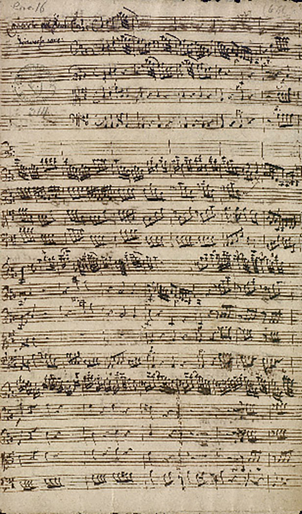 Das Bild zeigt eine Seite aus den "Concertos, 1734-1741" Johann Melchior Molters (1696-1765). Badische Landesbibliothek Karlsruhe, Mus. Hs. 314.  