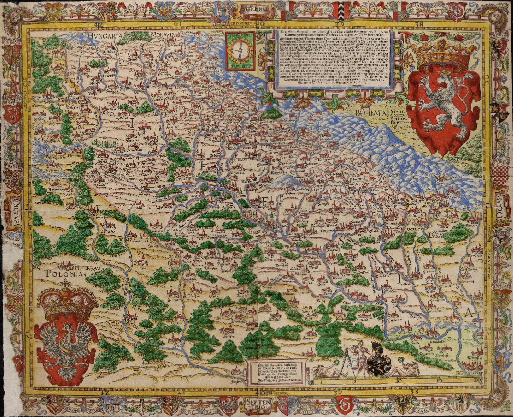 Das Bild zeigt die Schlesienkarte des Martin Helwig, Breslau 1561. Badische Landesbibliothek Karlsruhe, Sign. Gg. 1.
