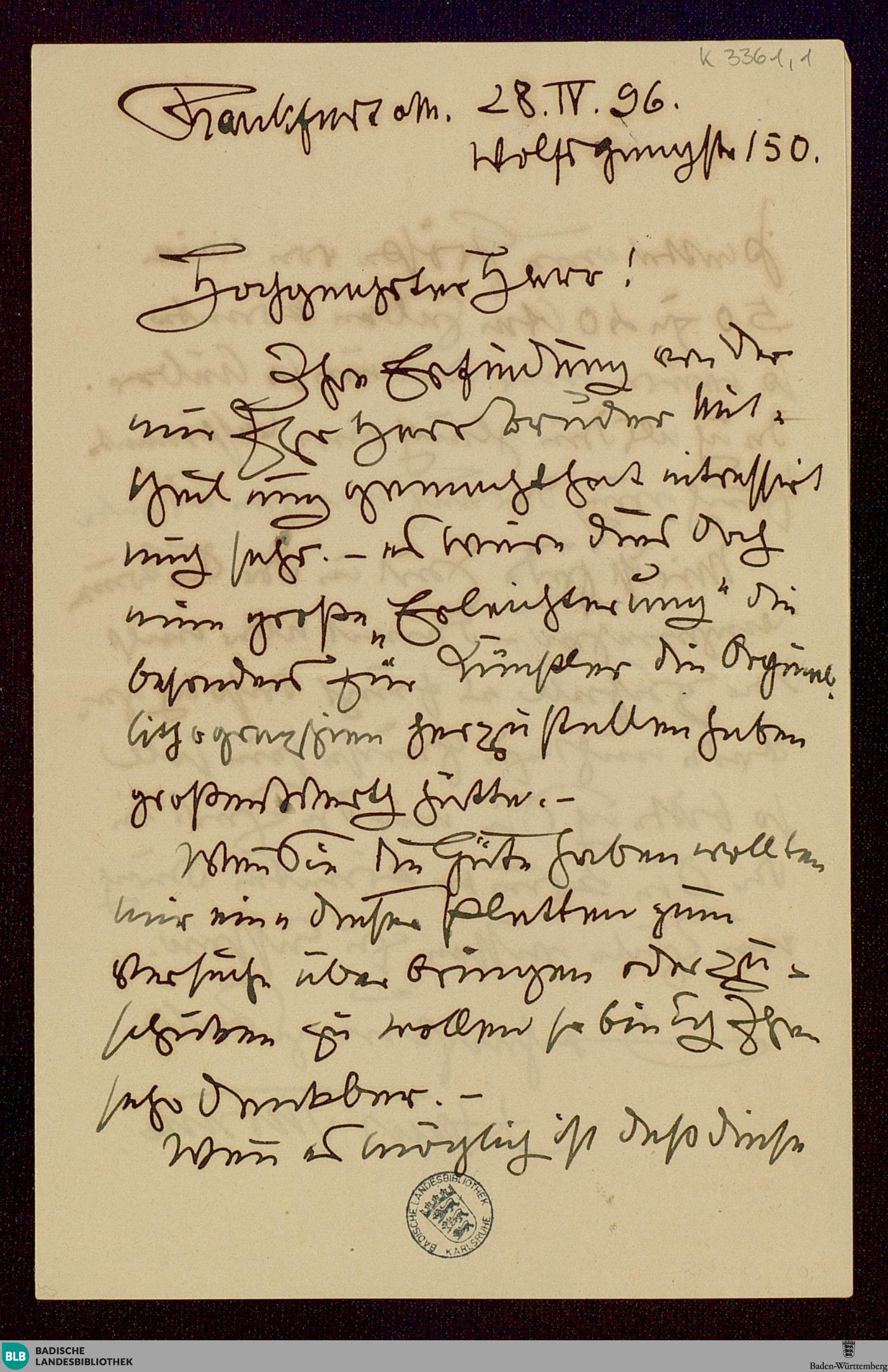 Abgebildet ist das Digitalisat einer der handschriftlichen Briefe von Hans Thoma.