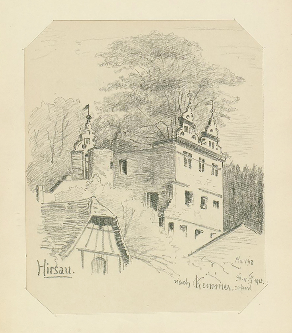 Die Bleistiftzeichnung aus dem Freundschaftsalbum von Alberta von Freydorf zeigt die Ruine des Klosters Hirsau. 