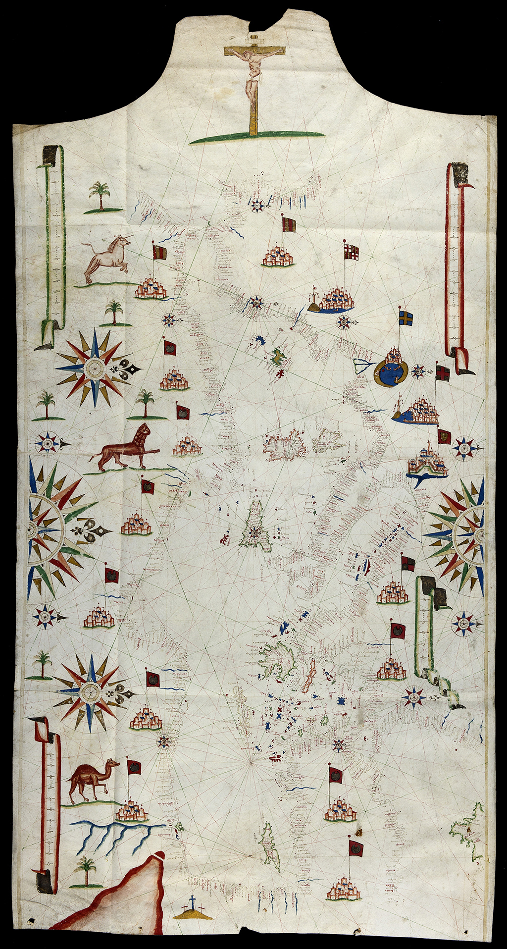 Die Portolan-Karte von Bartolomeo Oliva aus der Zeit um 1560 zeigt die Küsten des Mittelmeers mit dem Schwarzen Meer.
