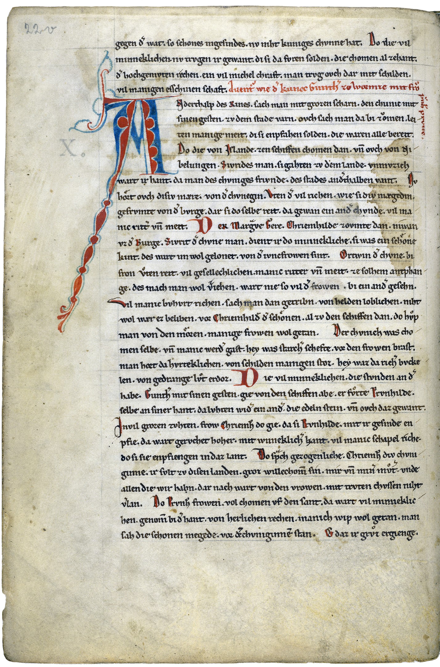 Zu sehen ist die Rückseite von Blatt 22 der Nibelungenliedhandschrift C.