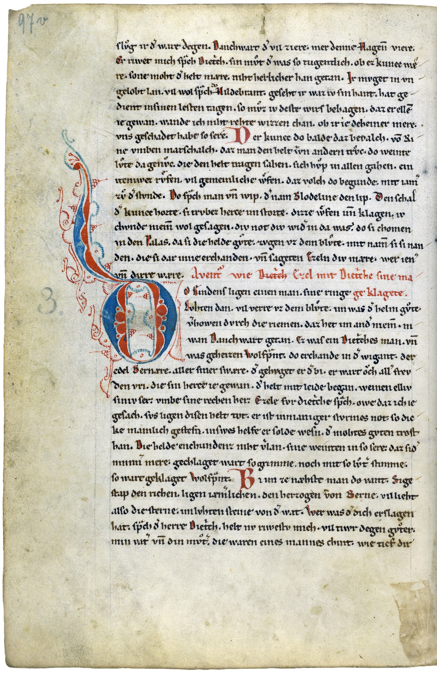 Zu sehen ist die Rückseite von Blatt 97 der Nibelungenliedhandschrift C.