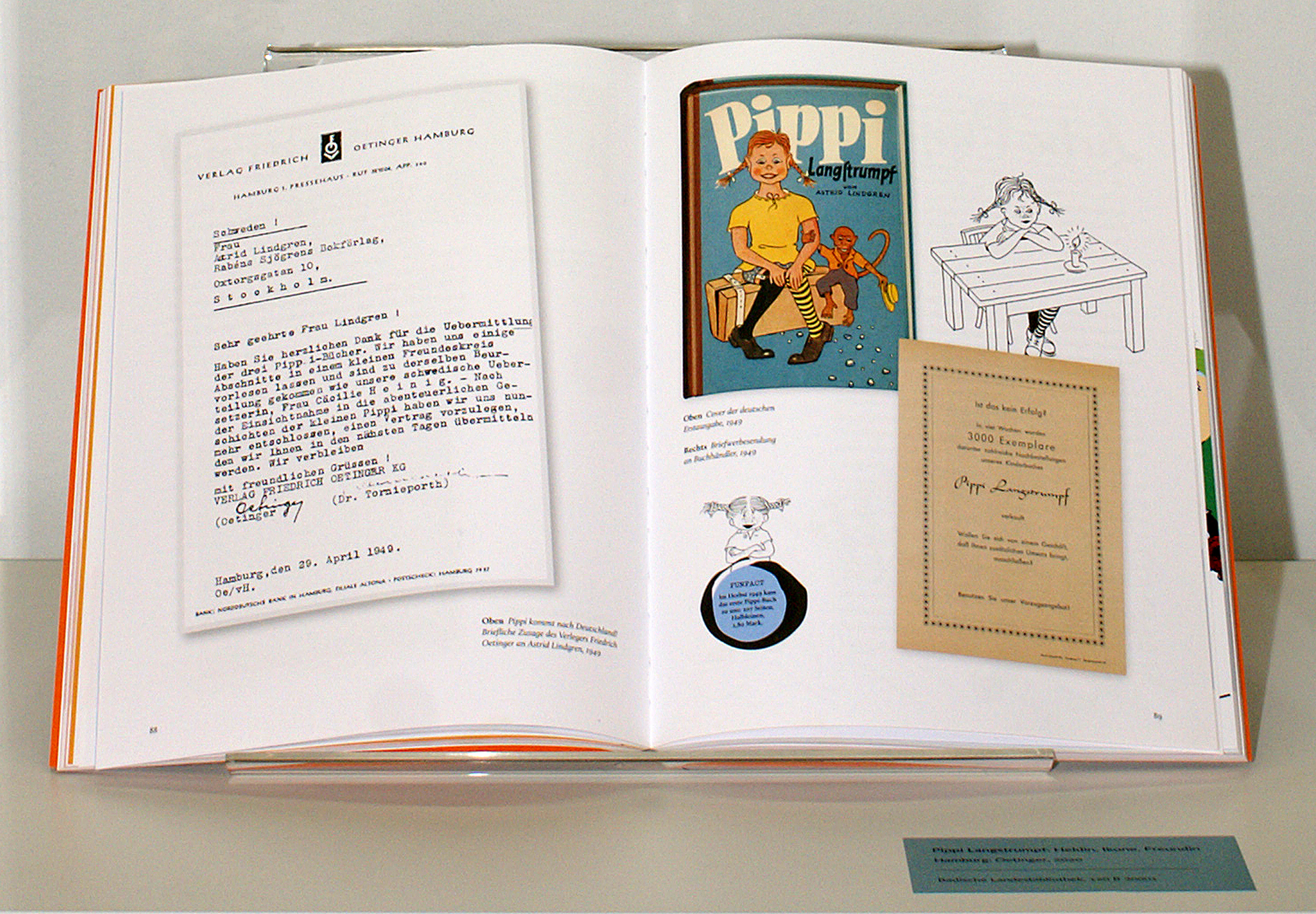 Doppelseite aus "Pippi Langstrumpf: Heldin, Ikone, Freundin" mit mehreren Illustrationen und Texten.