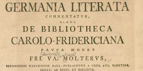 Titelblatt der Rede von Friedrich Valentin Molter zur Eröffnung der Hofbibliothek 1770.