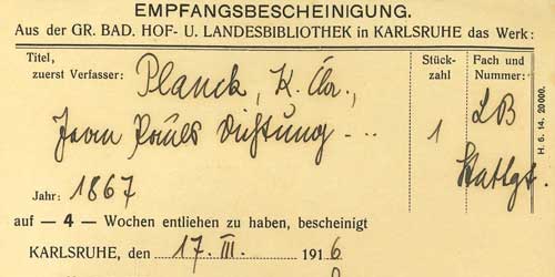  Empfangsbestätigung für ein über die Fernleihe entliehenes Buch.