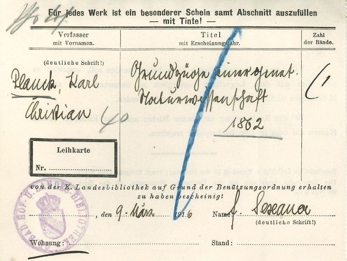 Bestellschein vom 9. März 1916.