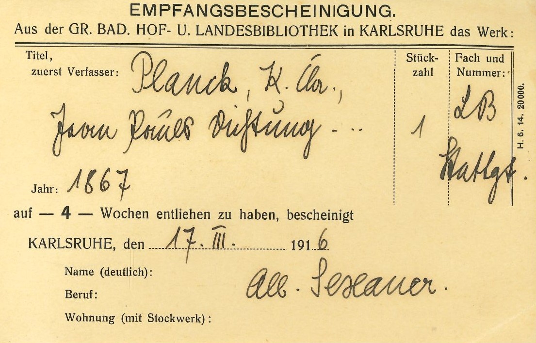 Empfangsbescheinigung von 1916.