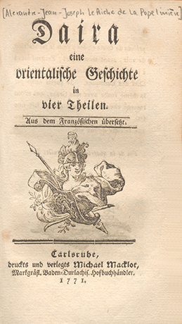 Titelblatt des Buches "Daira. Eine orientalische Geschichte in 4 Theilen.".