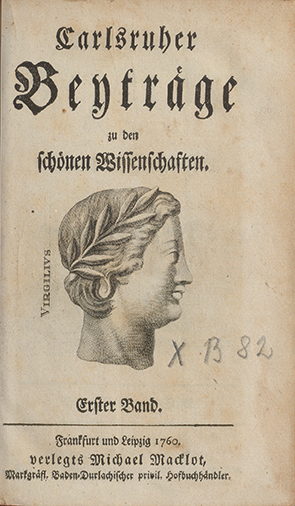 Titelseite von "Carlsruher Beyträge zu den schönen Wissenschaften.".
