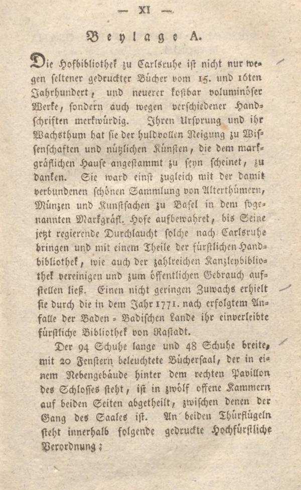 Wiederabdruck der Beschreibung der Hofbibliothek in gebrochener Schrift.
