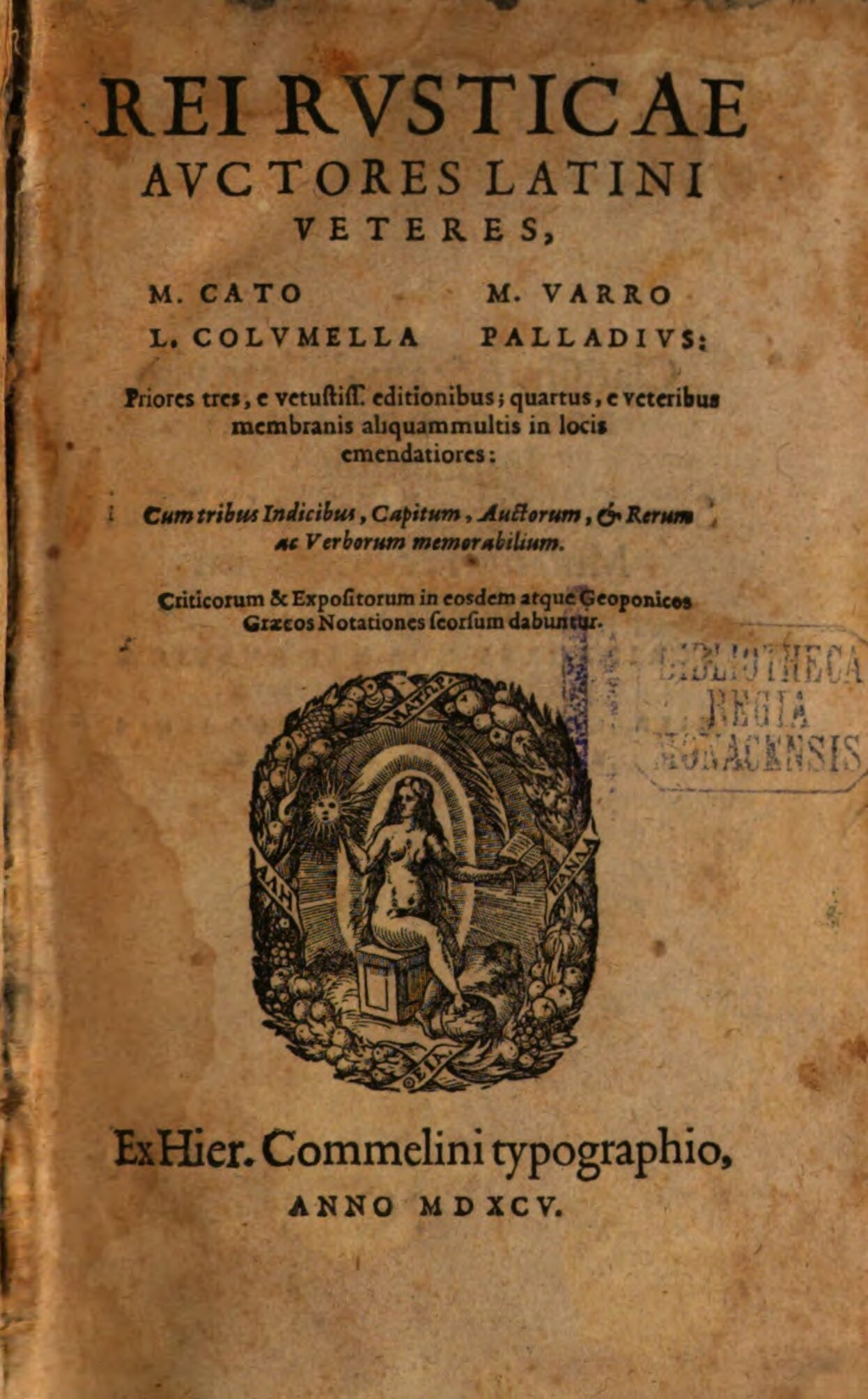 Titelseite von "Rei Rvsticae Avctores Latini Veteres," mit Illustration.