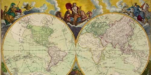 Prachtvolle Weltkarte mit Ansichten der östlichen und westlichen Hemisphäre