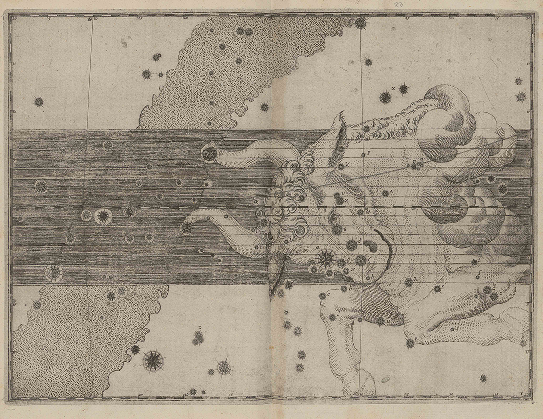 Uranometria von Johann Bayer. Sternbild des Stiers. Abbildung deines Stiers mit Sternen.