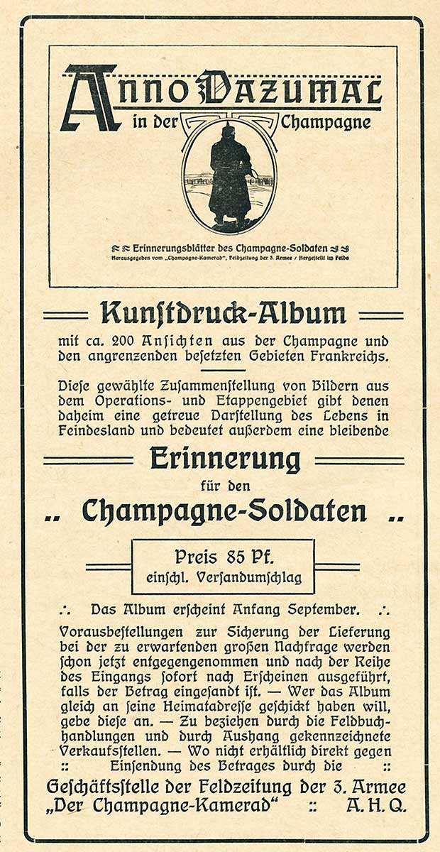 Annonce für das Fotoalbum „Anno Dazumal“.