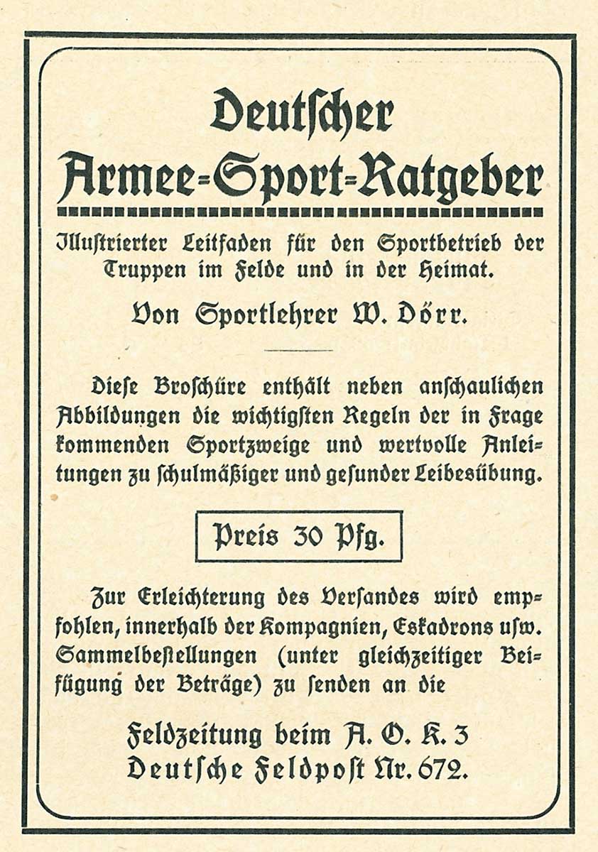 Annonce für den „Deutschen Armee-Sport-Ratgeber“.