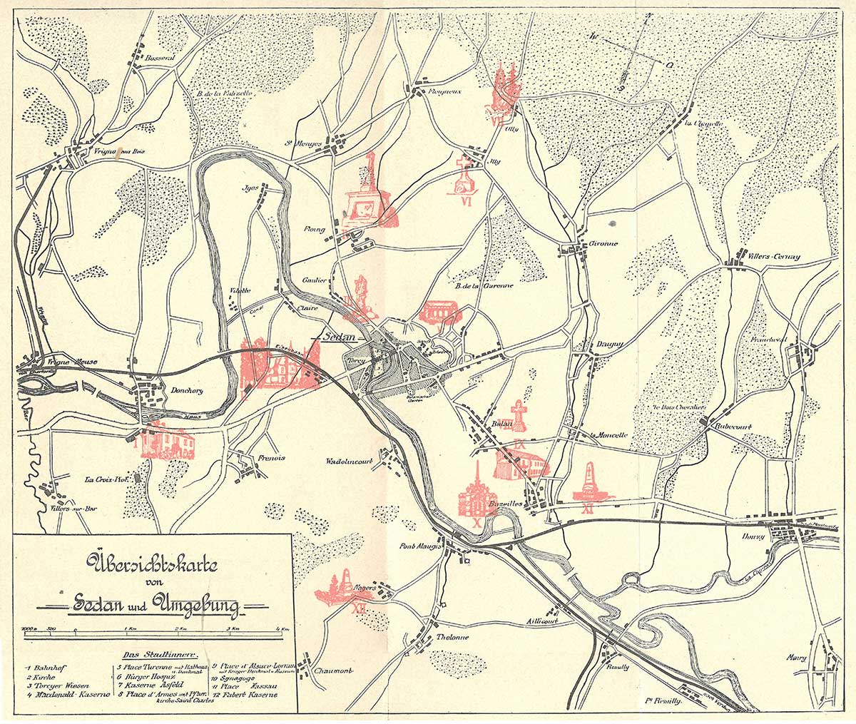 Übersichtskarte der französischen Stadt Sedan.