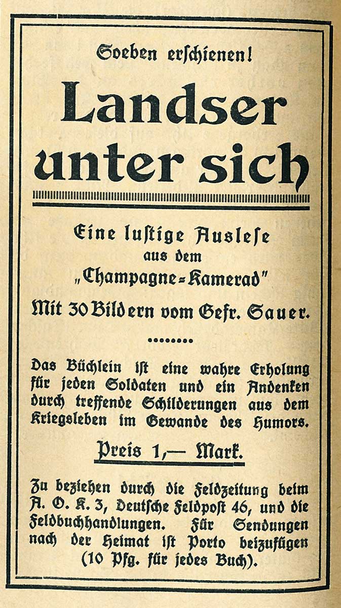 Annonce für „Landser unter sich“.